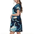 thumbnail image 2 of Gukieu Playful Whales Underwater Scene Print Women's Short Sleeve Dress, Elastic Waistband A-line with Pockets Summer Dress, Suitable for Daily Leisure, Work, Vacation, 2 of 6
