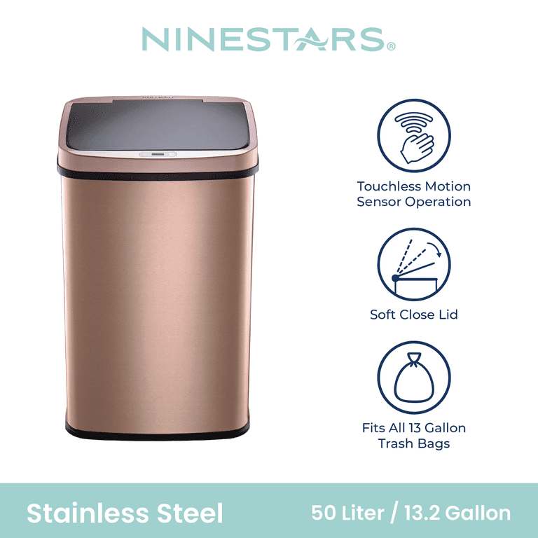 Nine Stars Touchless 13.2 Gal Motion Sensor Trash Can, Gold