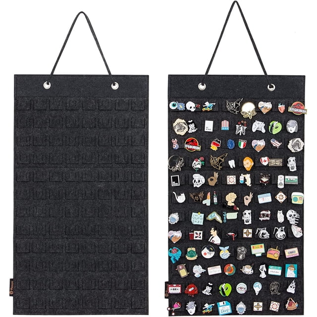 Organizador de broches colgantes, estuche para exhibir broches, soporte para guardar broches, capacidad para hasta 96 broches (no incluye accesorios) (negro, 1 unidad)