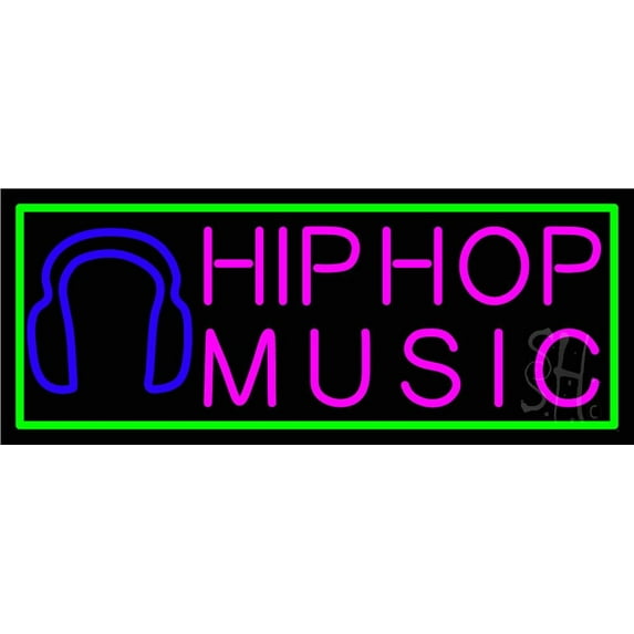 Hip Hop Music With Line LED Neon Sign 13" Tall x 32" Wide - inches Black Square Cut Acrylic Backing, with Dimmer - Premium built indoor Sign for Studio, Club, Home décor, Event, Workshop, Storefront.