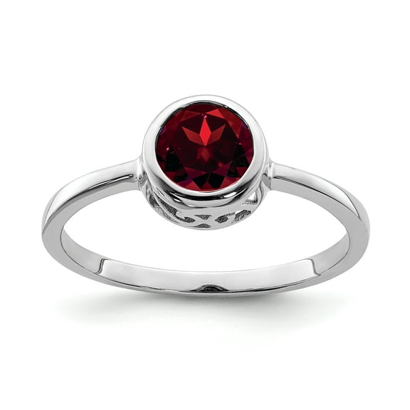 Sterling Silver Rhodium-plated Polished Garnet Round Ring
