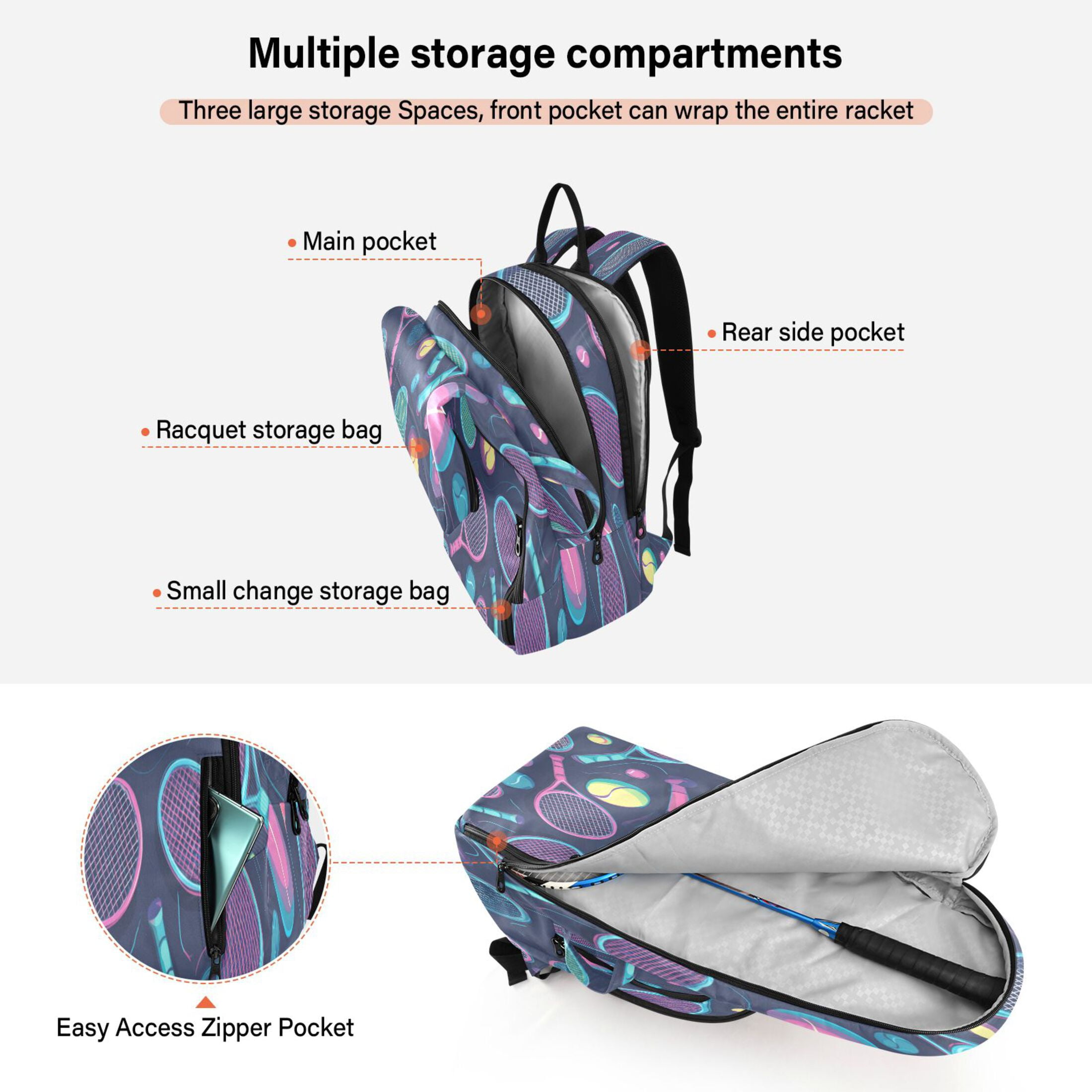 2 Racquet Holder Tennis Backpack Tennis Racket Covers Gym Bags Cartoon Tennis Rackets