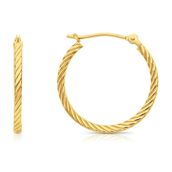 Tilo Jewelry 14K Yellow Gold Twisted Square Tube Round Hoop Earrings (16mm) for Women & Unisex