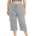 thumbnail image 6 of Capris Pants Women's Summer Fashion Plus Size Casual Solid Color Elastic Loose Capris Straight Wide Leg High Waisted Pants With Pocket Gray,4XL, 6 of 10