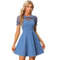 thumbnail image 1 of Vestido De Mujer Retro Con Cuello Peter Pan Y Mangas De Malla Gris Azulado S, 1 of 6