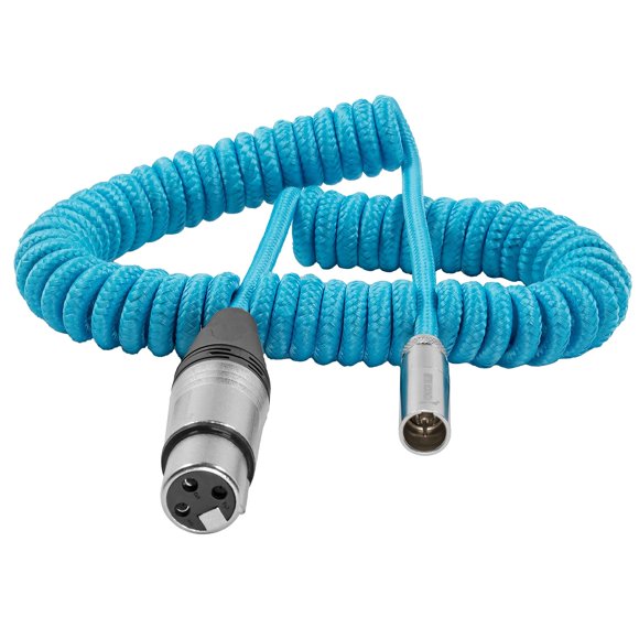 KONDOR BLUE | 12-24 Inch Coiled Mini XLR (TA3) to XLR Cable | 3-Pin Mini XLR Male to XLR Female, Shielded Balanced Audio