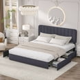 thumbnail image 2 of VECELO Upholstered Platform Bed Frame with 4 Storage Drawers, King Size Bed Frame with Adjustable Headboard, No Box Spring Needed, Black, 2 of 7