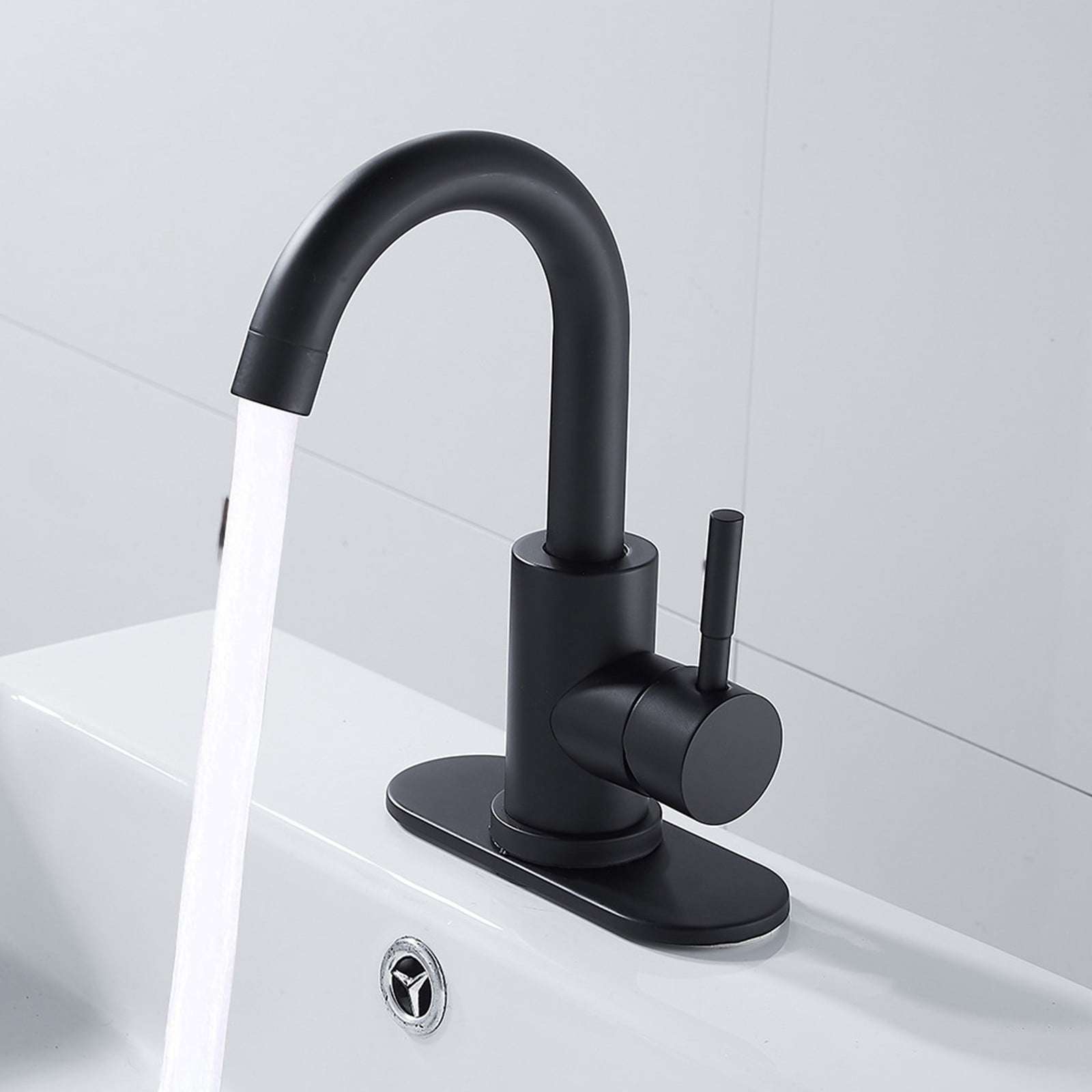 ❥Single-Handle Swivel Spout Bathroom Sink Faucet With Supply Hose Matte black