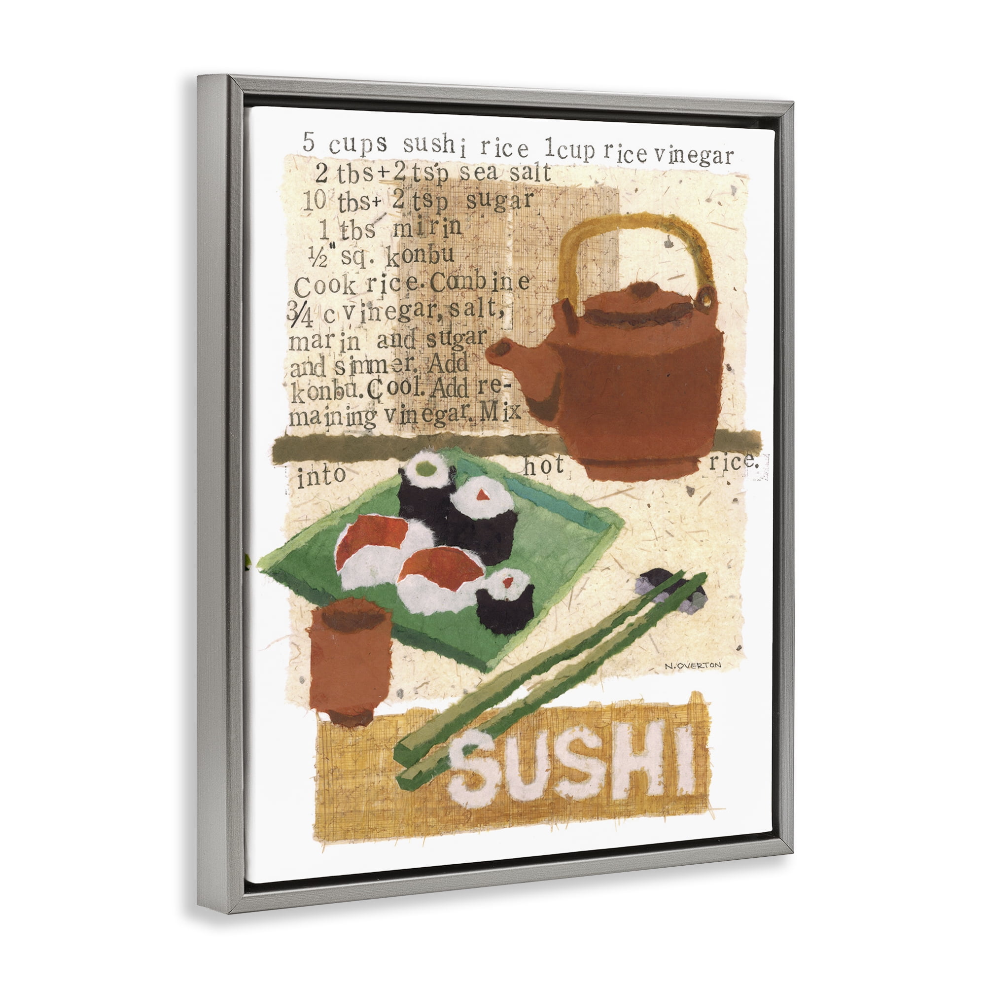 Stupell Industries Traditional Sushi Recipe Food & Beverage Painting Gray Floater Framed Art Print Wall Art, 17 x 21