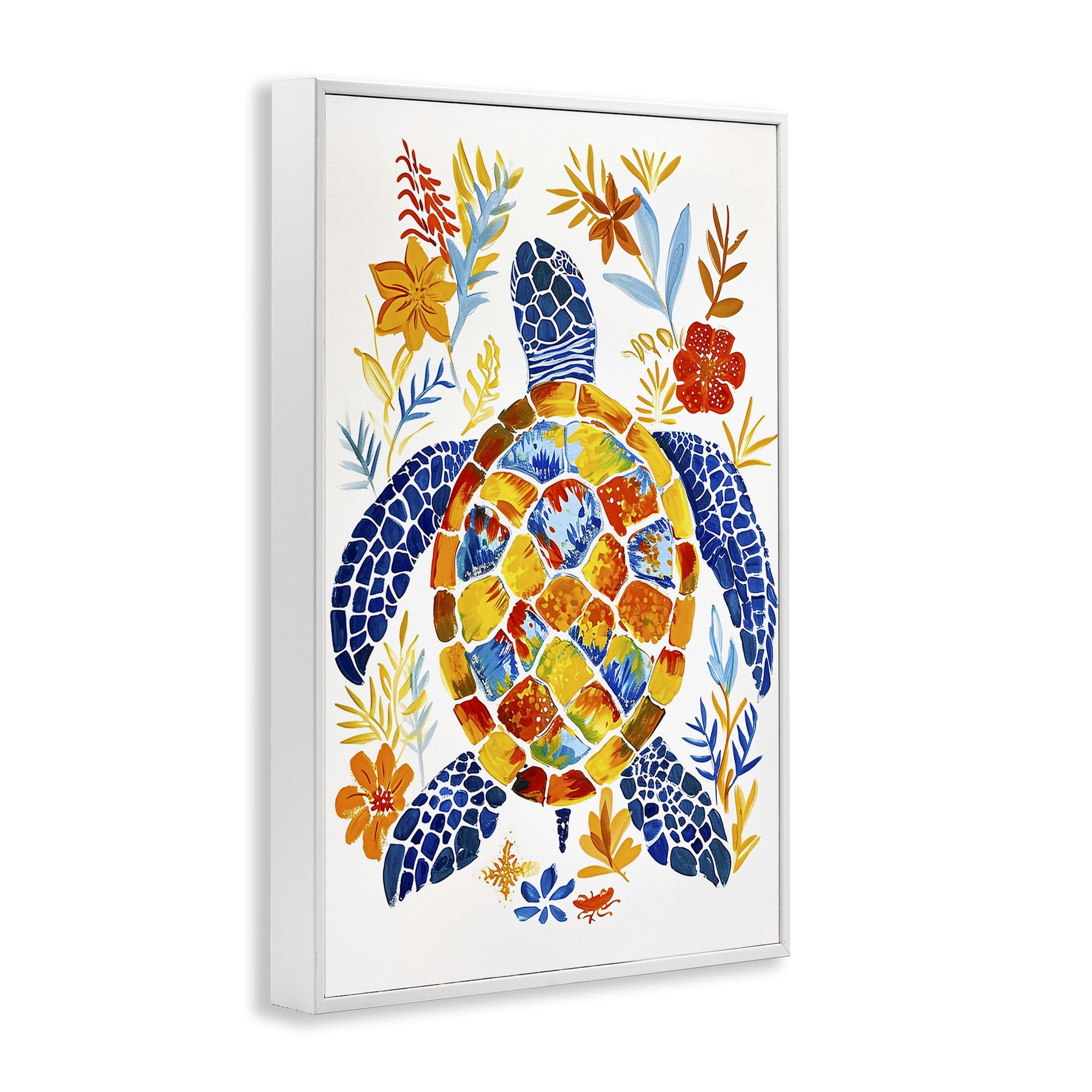 Stupell Industries Nautical Patterned Turtle Coastal Painting White Framed Art Print Wall Art, 12 x 18