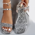thumbnail image 4 of Rokment Metallic Sparkly Rhinestones Dressy Sandals for Women Ladies 2026 Delicate Bling Square Toe Flat Ankle Strap Low Heels Bride Wedding Low Heel Dress Summer Shoes Beach Silver Size 9, 4 of 7