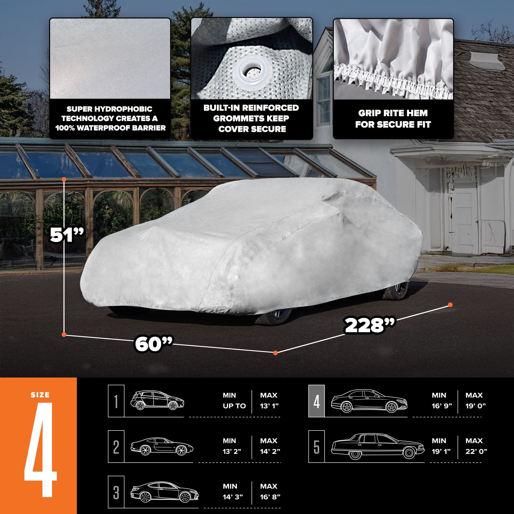 (2 pack) Budge Superior StormBlock™ Car Cover, Waterproof All Weather Outdoor Car Protection, Size 4 for Full Size Vehicles