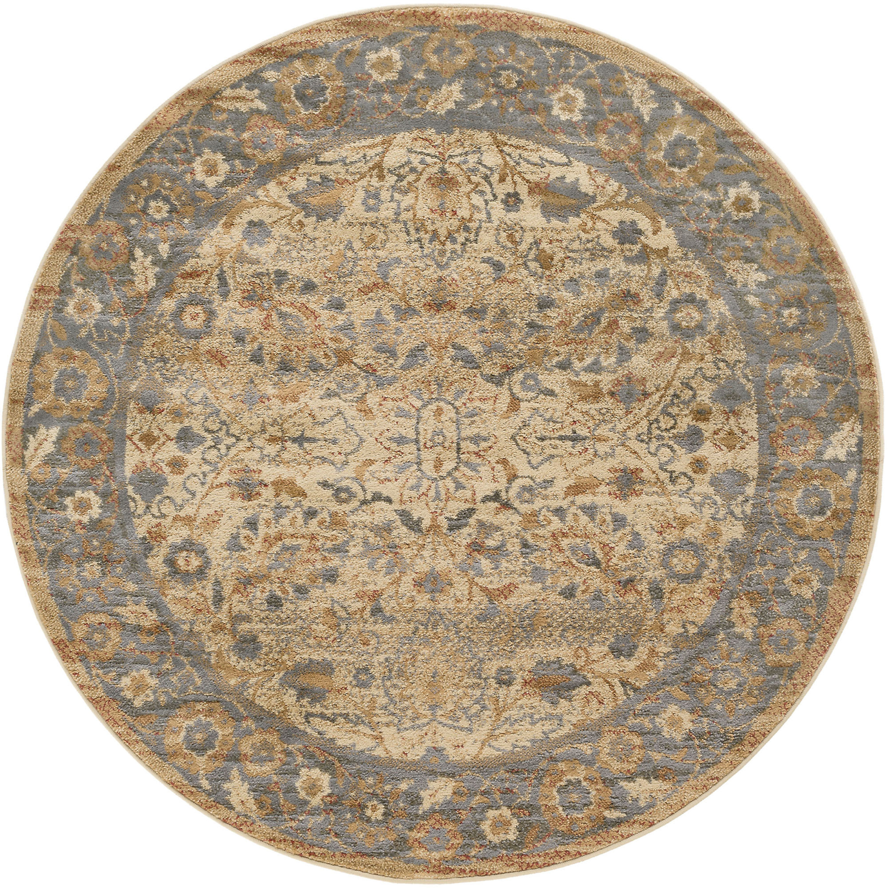Traditional Area Rug (5'3'' Round) Oriental Ivory, Gold Indoor Round Easy to Clean