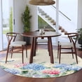 thumbnail image 3 of Round Area Rugs Collection 5 Ft, Blue Hydrangea Non-Slip Residential Carpet, Pink Flowers Spring Botanical Country Plants Indoor Crawling Mats Runner Rugs for Living Room/Dining Room/Bedroom, 3 of 8