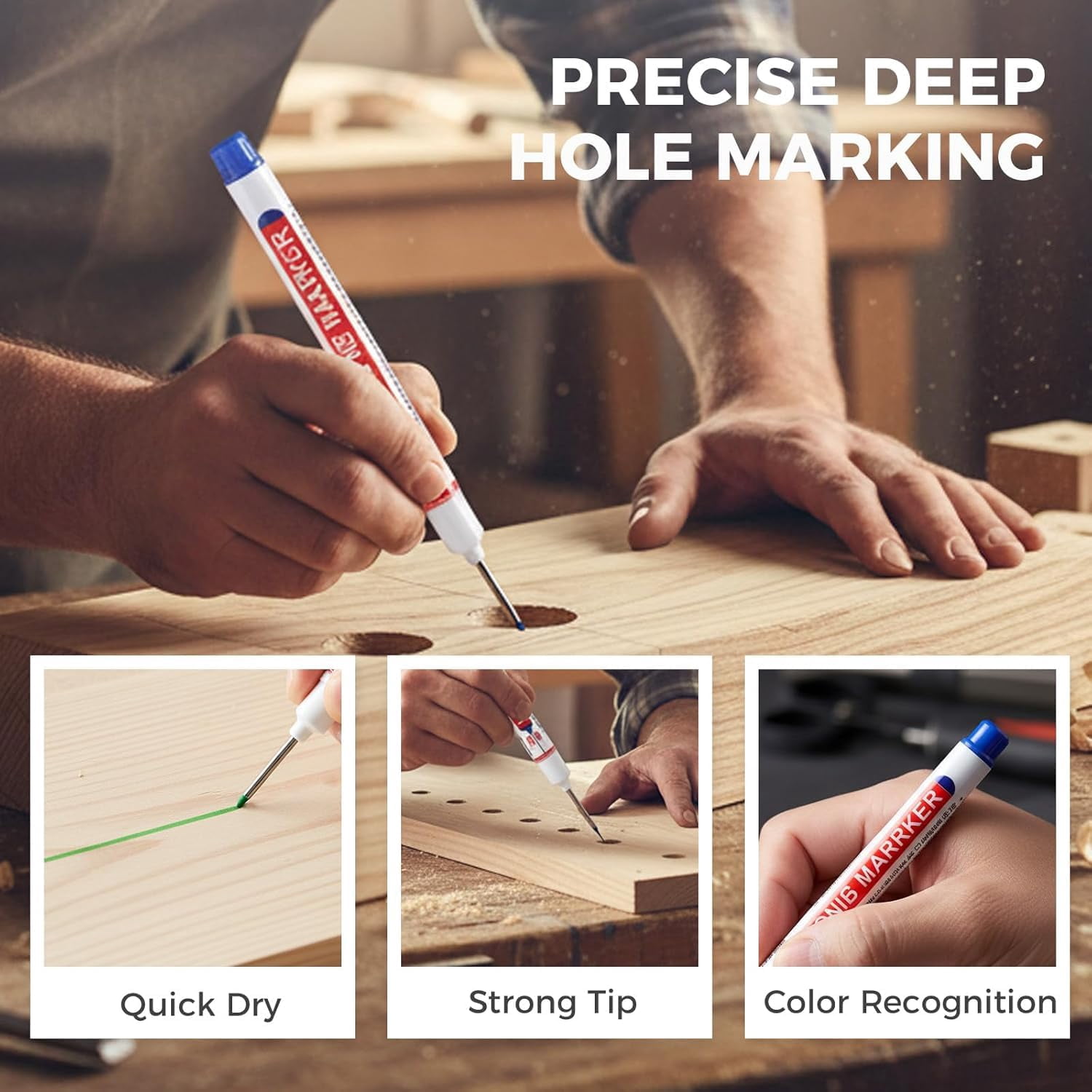 Long Nib Marker, 20mm Deep Hole Marker Pens, Multi-Color Long Nose Construction Markers, Waterproof Quick Dry Metal Wood Carpenter Marking Tool for DIY, Tight Spaces & Drilling