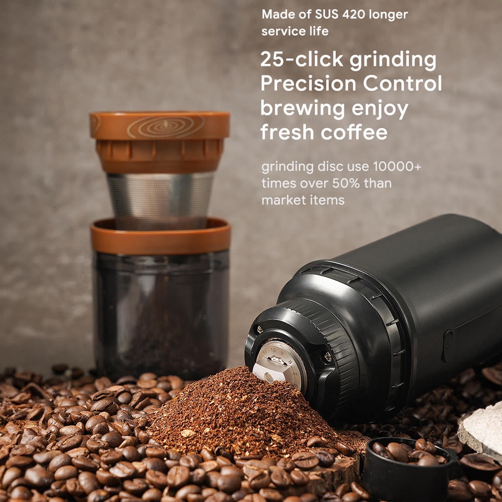 Yajisi Electric Burr Coffee Grinder 25 Gears Adjustable 24W Portable USB Rechargeable Mill with Stainless Steel Core, Cleaning Brush for Espresso French Press Drip Coffee, Black (7.91 x 3.14 inches)