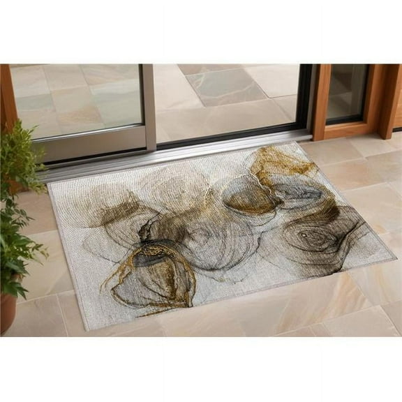HomeRoots 559983 2 x 3 ft. Brown Abstract Washable Non Skid Indoor Outdoor Rectangle Machine Woven Area Rug