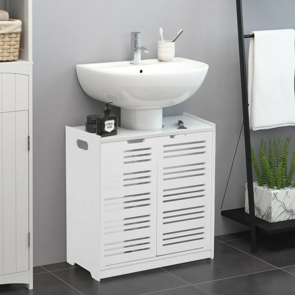 Freestanding Bathroom Vanity Under Sink Pedestal, Basin Sink Storage Cabinet with Double-sided Floor Storage Shelf(Not Include Basin Sink), White