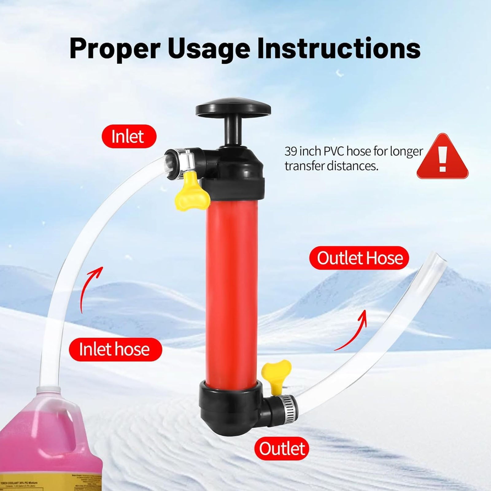 Manual Fuel Transfer Pump For Syphoning Gasoline Oil Or Water From Containers Includes Tubing For Easy Use