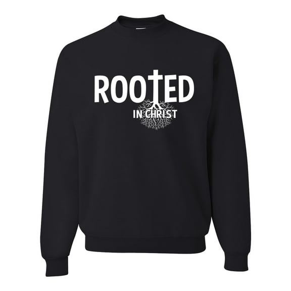 Wild Bobby Rooted in Christ Inspirational/Christian Unisex Crewneck Graphic Sweatshirt, Black, Small