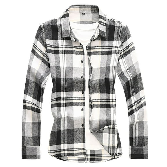 Shirts for Men Fall Winter Regular Fit Long Sleeve Plaid Shirt Jacket Big And Tall Plus Szie Button Down Casual Lapel Mens Shirt Black XXXL