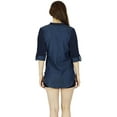 thumbnail image 4 of Bimba Women Blue custom Shirt Casual Top 3/4 Sleeve Formal Button Down Blouse, 4 of 8