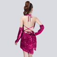 thumbnail image 2 of KHONTS Women's Sequins Tassel Latin Dance Dress Flapper Party Dresses Rumba Ballroom Outfits with Gloves Hot Pink One Size, 2 of 4