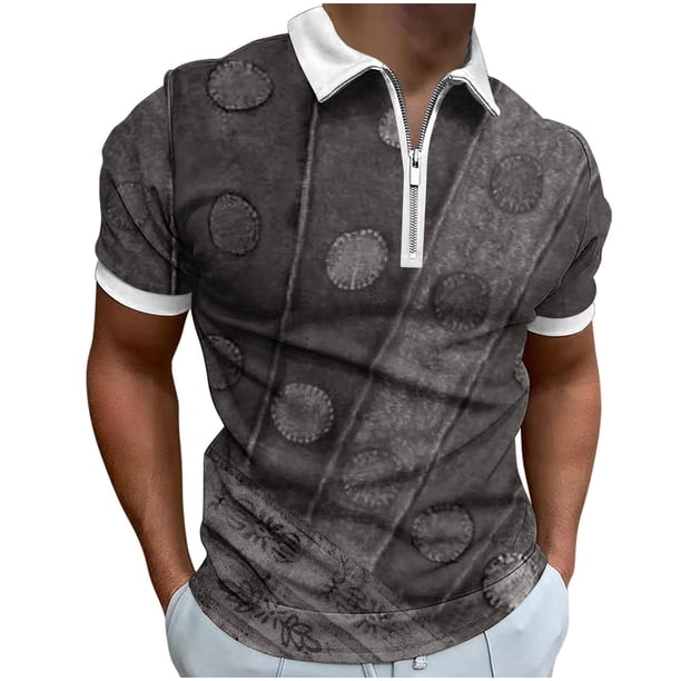 Camisetas de Manga Larga para Hombres Casual Impreso Girar Abajo Cuello Cremallera Camiseta, Ligera Blusa de Algodón de Imitación para el Hogar, Diario Y Cuatro Estaciones de Uso