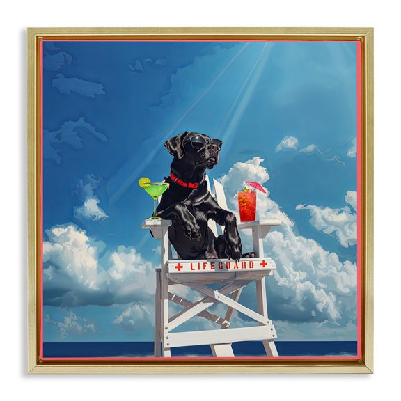 Stupell Industries Guard Dog Lifeguard Nautical & Beach Painting Gold Floater Framed Canvas Art Print Wall Art, 25 x 25