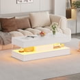 thumbnail image 3 of LED Coffee Table with Storage Shelf, High Glossy Faux Marble Storage Center Tables, Modern Stylish Double-Layer Accent Tables with Marbling Print for Living Room & Small Spaces,Pure White, 3 of 7