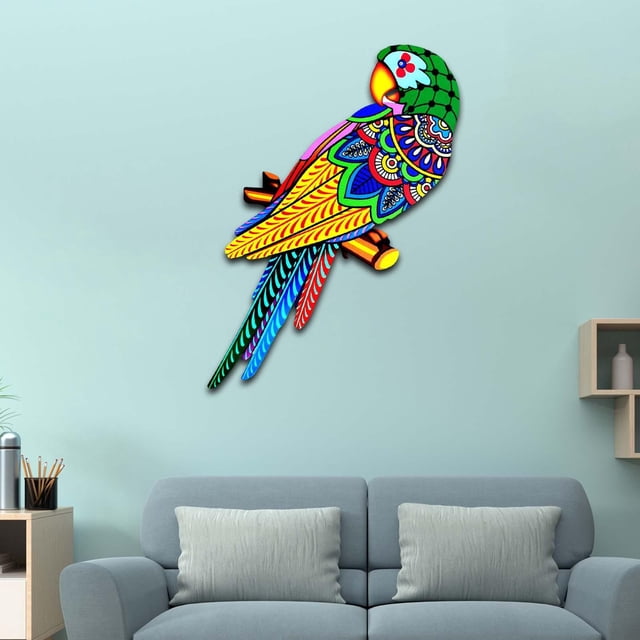Hierro colorido pájaros ornamento pájaro modelo jardín estatua colgante decoración 3D Metal pájaro pared arte decoración para balcón, sala de estar cabeza verde a la izquierda Macarena Mural