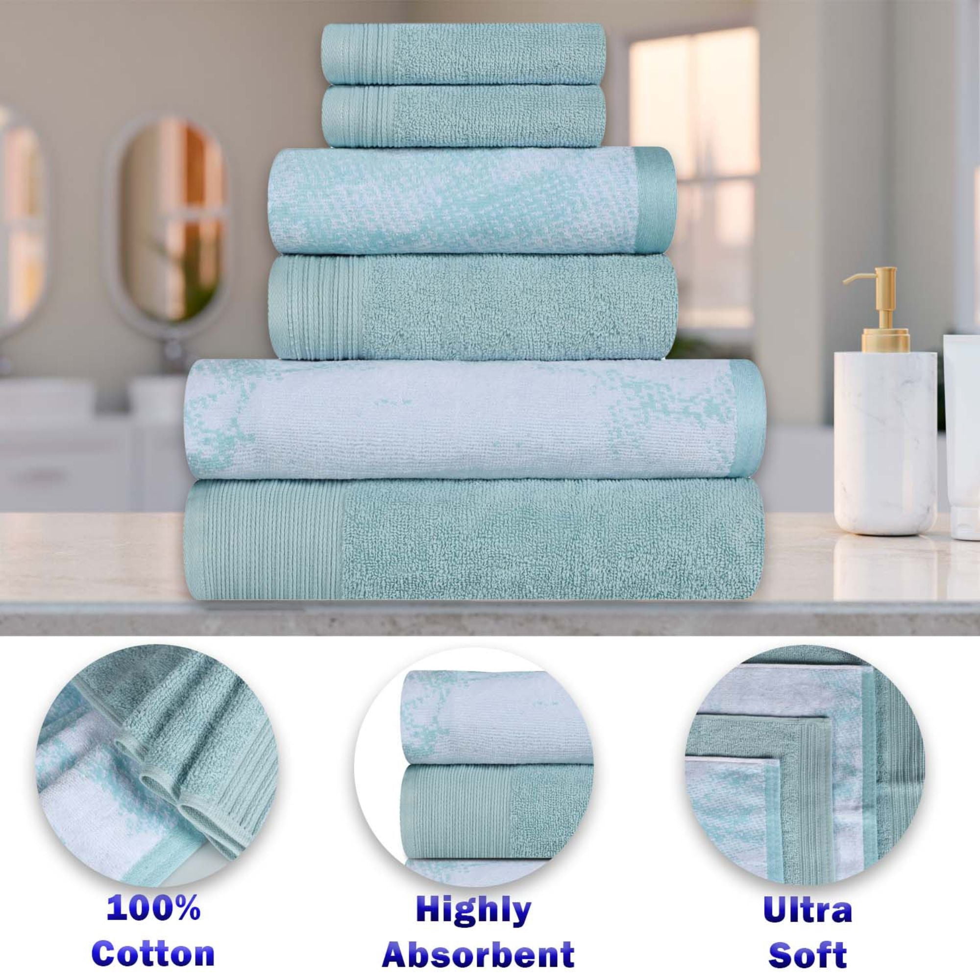 Superior Marble and Solid Jacquard Oversized Cotton Bath Sheets, 2-Pack, Cyan
