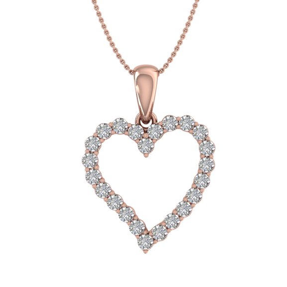 3/4 Carat Diamond Heart Pendant Necklace in 14K Rose Gold (Silver Chain Included) (I1-I2 Clarity)