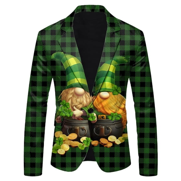 Mens St Patricks Day 3D Printed Suit Jacket Lightweight Business Stylish Formal Coat for Men