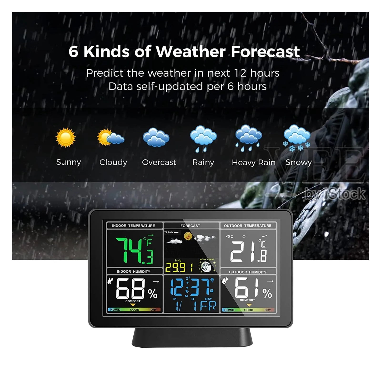 Weather Station Temperature Humidity Meter Atmospheric Pressure Time Auto Calibration ,Real-Time