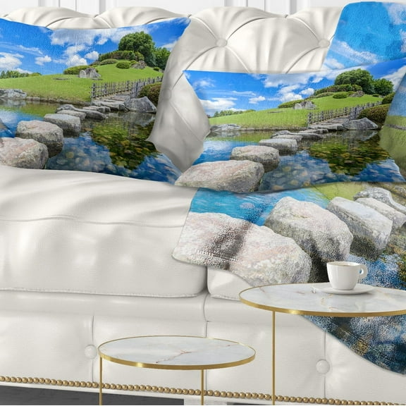 Designart Japanese Garden in Okayama - Landscape Printed Throw Pillow - 12x20
