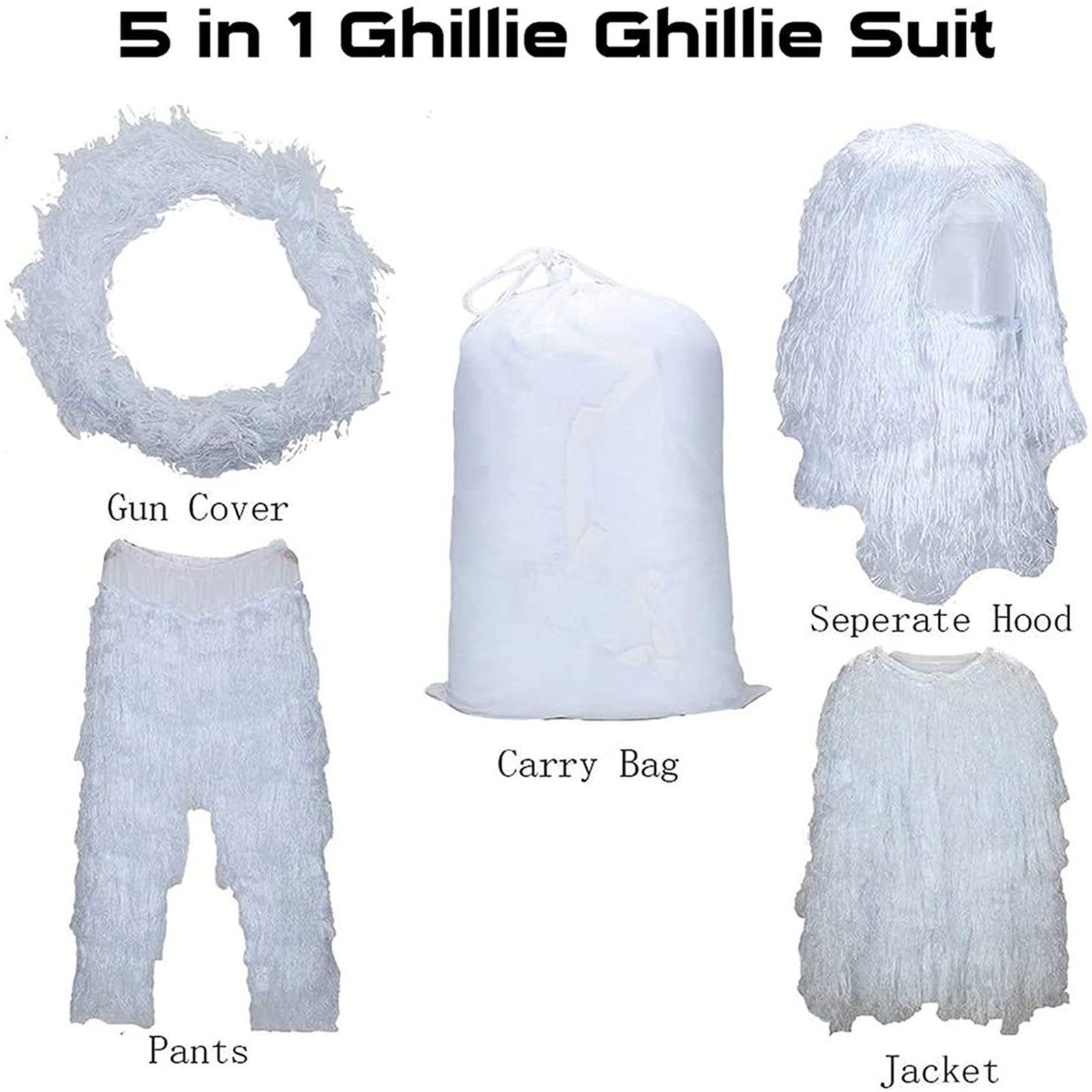 XEOVHV Ghillie Suit 5 in 1, Ghillie Suit for Men/Kids/Women, 3D Camouflage Hunting Apparel Including Jacket, Pants, Hood, Carry Bag, Gift for Hunter