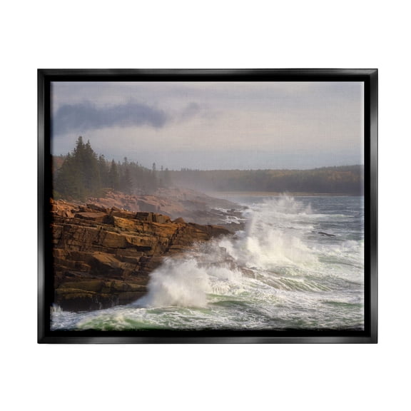 Stupell Industries Rough Waves on Cliff Landscape Photography Black Floater Framed Canvas Art Print Wall Art, 21 x 17