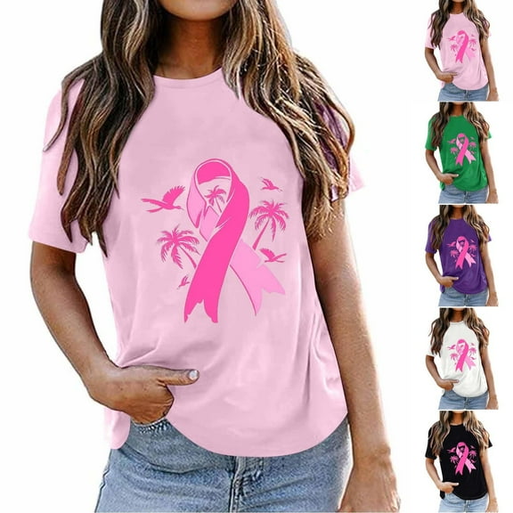 Fartey Breast Cancer Shirts for Women Breast Cancer Awareness Tshirt Fashion Pink Ribbon Graphic Tees Survivor Gifts Inspirational Short Sleeve Tops Black 2XL