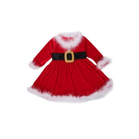 

Gupgi Infant Baby Christmas Round Neck Belt Little Girls Princess Dress