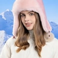 thumbnail image 4 of Xfvqtps Womens Trapper Hat Suede Plush Lining Fixed Buckle Fuzzy Thickened Windproof Coldproof Outdoor Warm Winter Hat Pink, 4 of 9