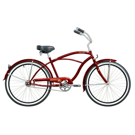 Wonder Wheels 26  Beach Cruiser Coaster Brake Stainless Steel Spokes One Piece Crank Alloy Matte Black Rims 36H W/ Fenders - Red & Black