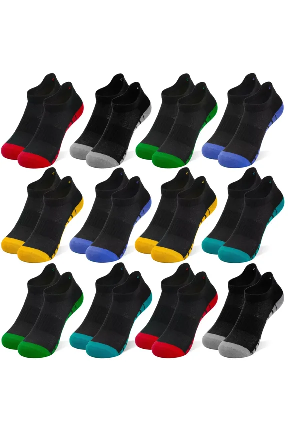 Kids Boys Socks, 12 Pairs Ankle Athletic Low Cut Half Cushion Socks for Boys Girls Toddler 1-14 Years