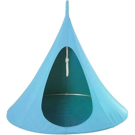Flying Saucer Shape Hammock Swing Chair Teepee Hammock Stand Garden Outdoors Chair Hanging Swinging Swings Tree Chairs Free Standing for Kids & Adults Indoor Outdoor Hammock Tent,Blue,100cmX110