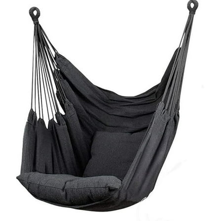 Hammock Chair Hanging Rope Swing Seat for Indoor Outdoor, Sturdy Cotton Weave Hammock Swing, Max 300Lbs Hanging Hammock Chair (Pole and Pillows NOT Included, Gray)