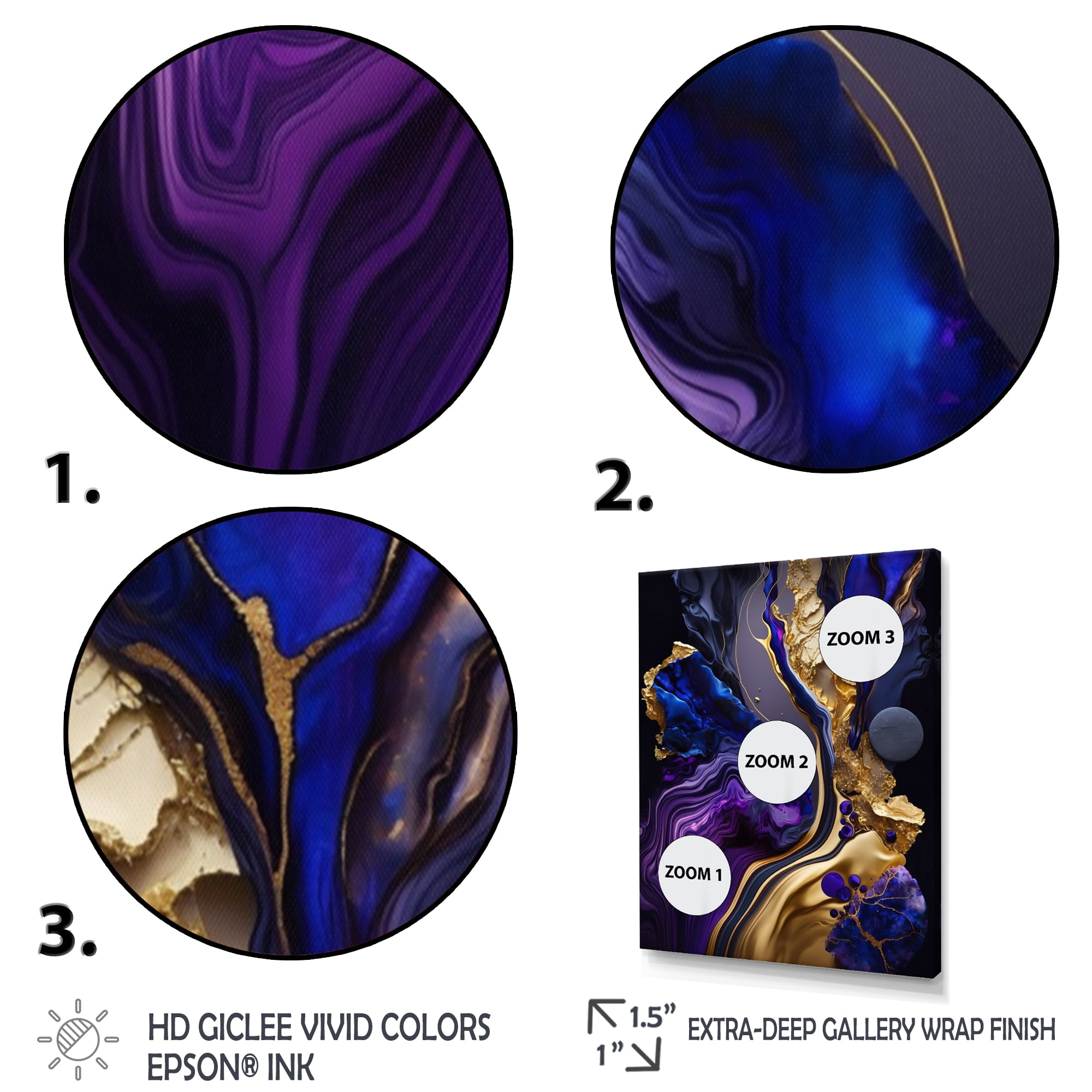 Designart Abstract Marble Geode Purple And Blue Canvas Wall Art
