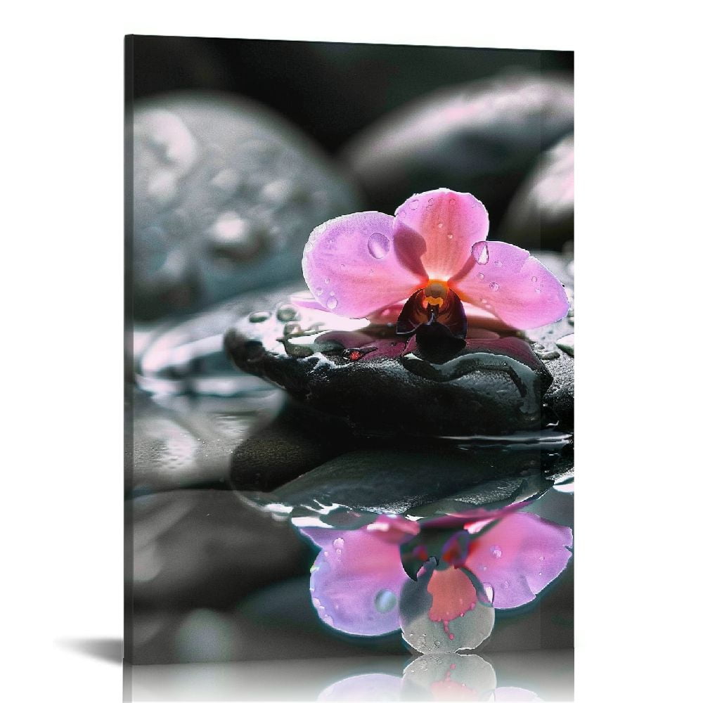 JEUXUS Zen Wall Art Spa Stone and Elegant Blue Orchid Flower on