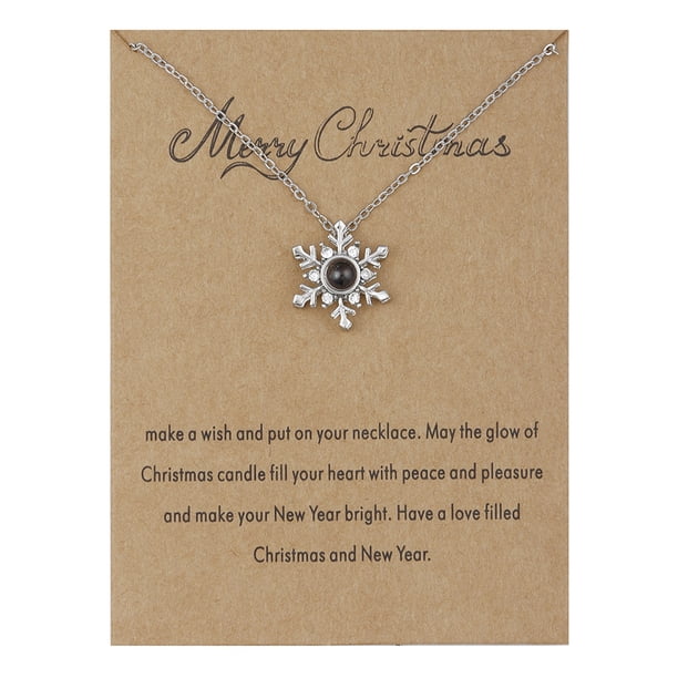 Joyería De Navidad 100 Idiomas I Love You Collar Navidad Copo De Nieve Elk Cristal Colgante Collar Regalo De Navidad Kearding AP007575-02