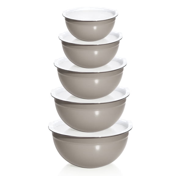 Mixing Bowls with Lids Set of 5, Laoyebaoho Stainless Steel Mixing Bowls Metal Nesting Salad Bowls, Size 4.5, 3, 1.5, 1, 0.7 QT Great for Cooking, Baking, Serving