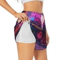 thumbnail image 2 of Bixox Women's Western Style Dinosaur pattern 2 in 1 Running Shorts - Lightweight Athletic Workout Gym Yoga Shorts Liner with Pockets - Large, 2 of 5